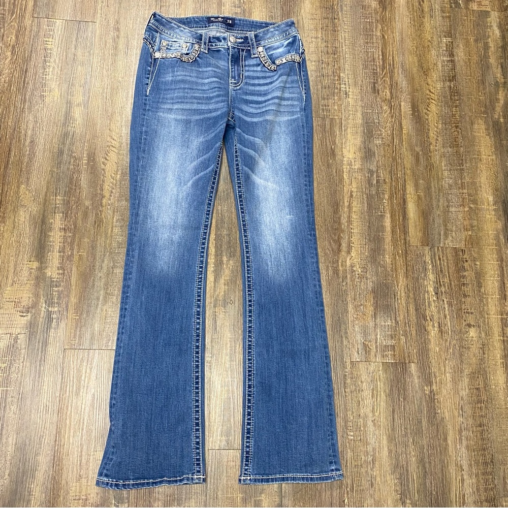 Miss Me Blue Bootcut Jeans Embellished Rhinestones Decorative‎ Stitching  28